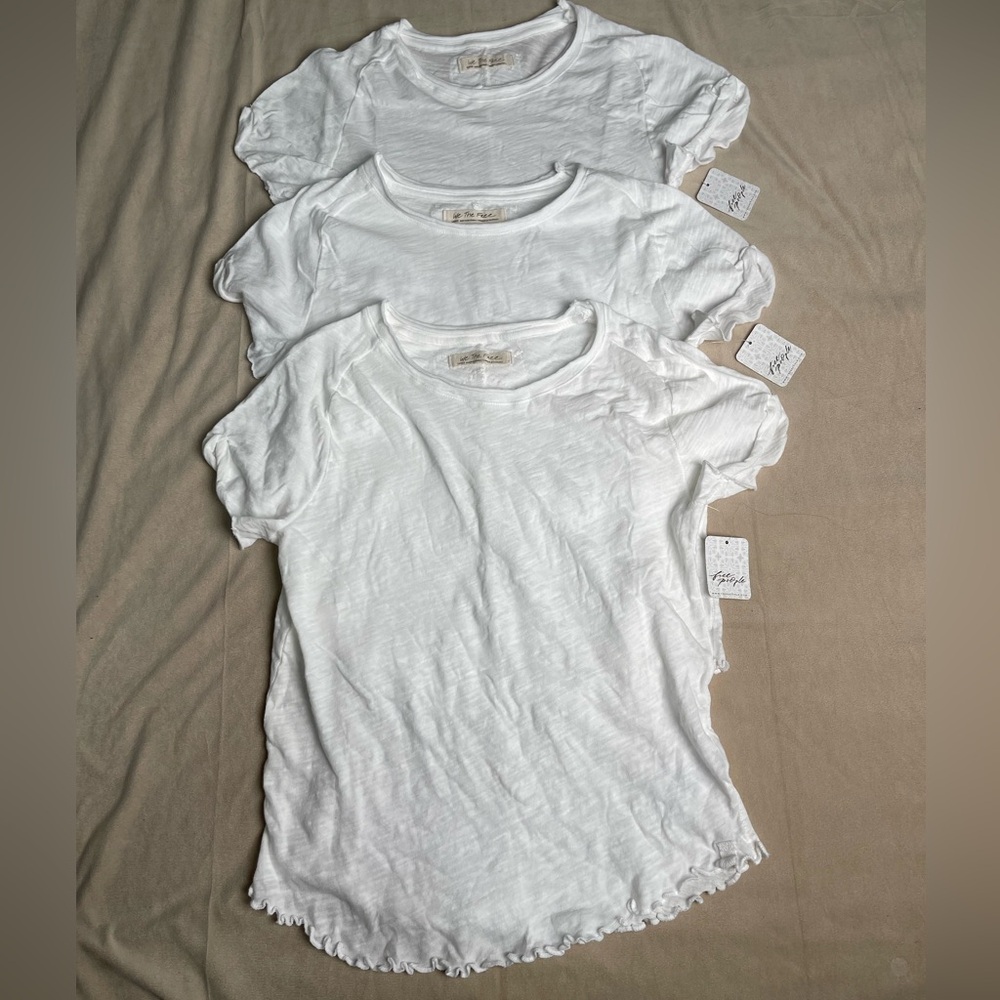 3 Piece Bundle Free People Be My Baby Short Sleeve T-Shirt Large White NWT